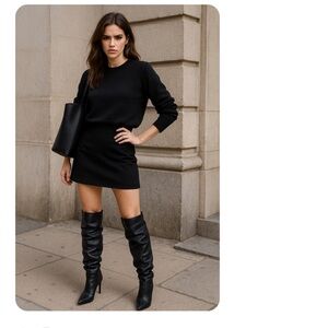 Vince Camuto Black Scrunched Textured Heeled Boots 3 1/2” heel